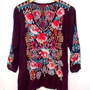Johnny Was Emmaline Blouse Floral Embroidered Top
